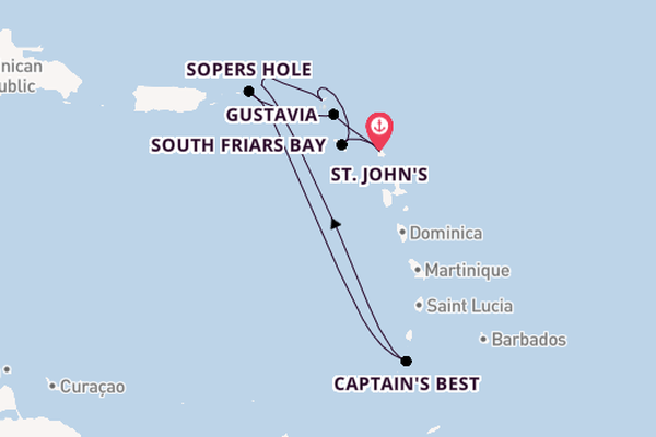 Caribbean vanaf St. John's, Antigua, Antigua en Barbuda met de Star Clipper