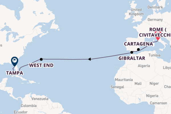 Transatlantic & Repositioning from Rome (Civitavecchia), Italy with the Carnival Legend