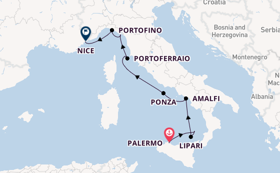 Westelijke Middellandse Zee vanaf Palermo, Sicilië met de Le Ponant