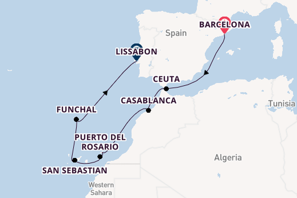 Canarische Eilanden vanaf Barcelona, Spanje met de EXPLORA II