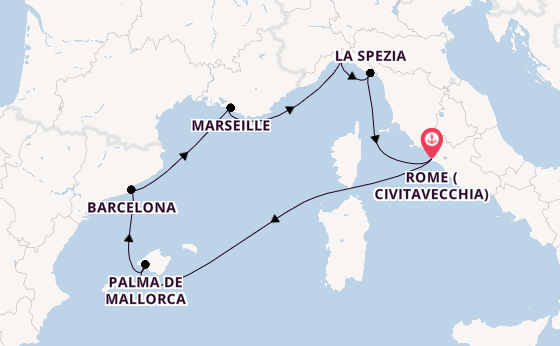 Western Mediterranean from Rome (Civitavecchia), Italy with the MSC World Europa