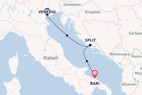 Mittelmeer ab Bari, Italien auf der MSC Lirica