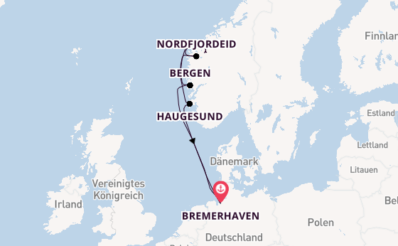 Norwegen ab Bremerhaven, Deutschland auf der Artania