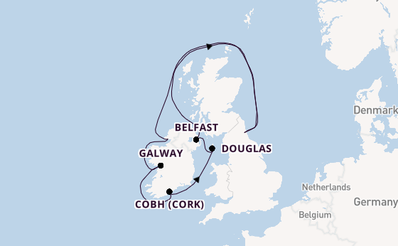 British Isles from Newcastle upon Tyne, England with the Bolette