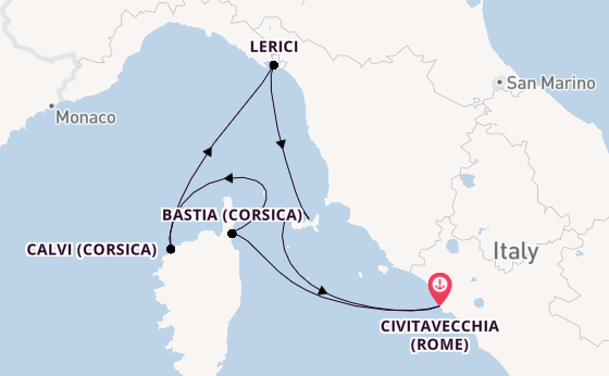 Westelijke Middellandse Zee vanaf Civitavecchia (Rome), Italië met de Star Clipper