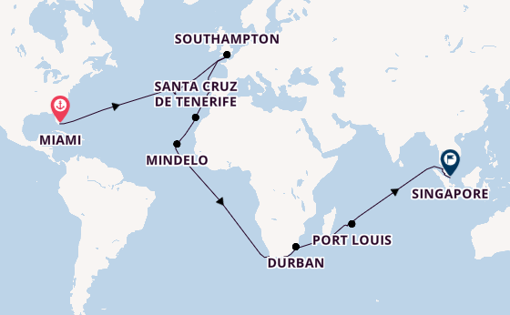 Round-the-World Trip from Miami, Florida, USA with the Queen Elizabeth