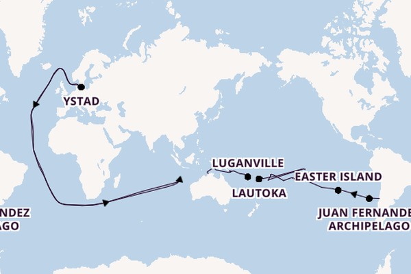 Round-the-World Trip from San Antonio, Chile with the Seabourn Pursuit