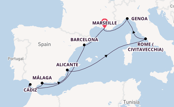 Western Mediterranean from Marseille, France with the MSC Magnifica