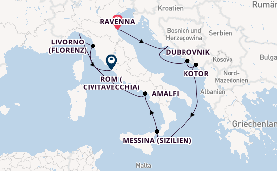 Mittelmeer ab Ravenna, Italien auf der Celebrity Constellation