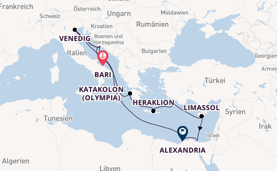 Mittelmeer ab Bari, Italien auf der MSC Lirica