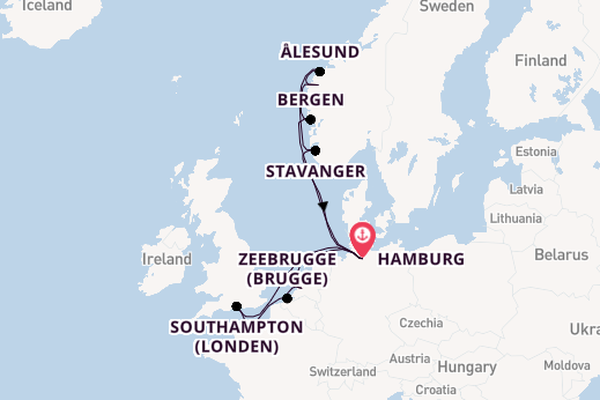 Noorwegen vanaf Hamburg, Duitsland met AIDAperla