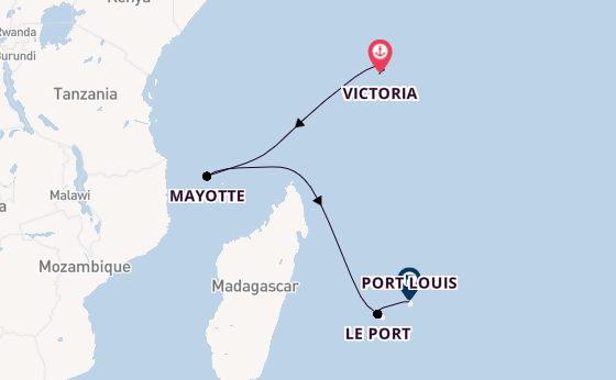 Indische Oceaan vanaf Victoria, Seychellen met de HANSEATIC nature