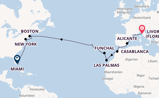 Transatlantik ab Livorno (Florenz), Italien auf der MSC Meraviglia