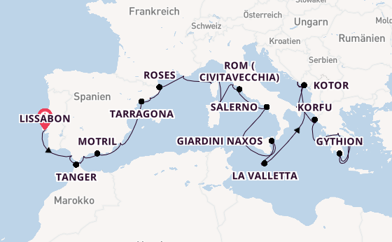 Mittelmeer ab Lissabon, Portugal auf der Seabourn Ovation