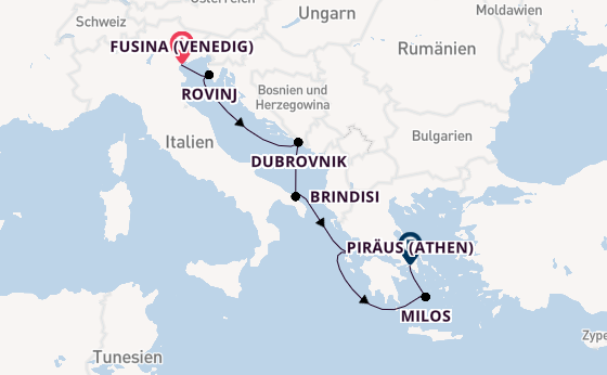 Mittelmeer ab Fusina (Venedig) auf der EXPLORA II