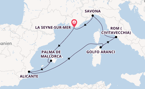 Westliches Mittelmeer ab La Seyne-sur-Mer, France auf der Costa Pacifica