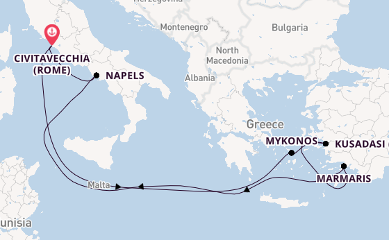 Middellandse Zee vanaf Civitavecchia (Rome), Italië met de MSC Divina