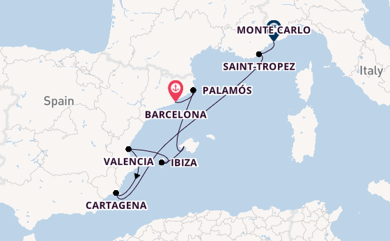 Western Mediterranean from Barcelona, Spain with the Silver Ray
