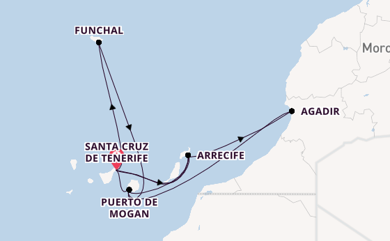 Canary Islands from Santa Cruz de Tenerife, Spain with the Azura