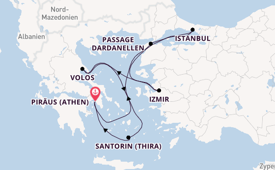 Östliches Mittelmeer ab Piräus (Athen), Griechenland auf der Costa Pacifica