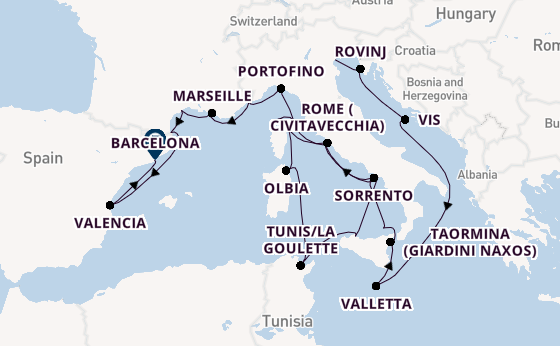 Western Mediterranean from Fusina (Venice) with the Seabourn Ovation 