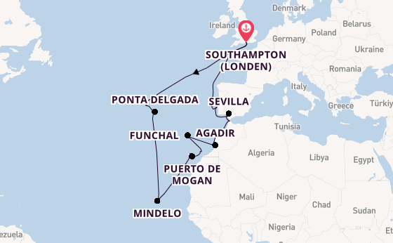Portugal vanaf Southampton (Londen), Engeland met de Queen Victoria