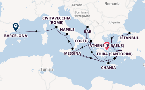 Middellandse Zee vanaf Athene (Piraeus), Griekenland met de Sun Princess