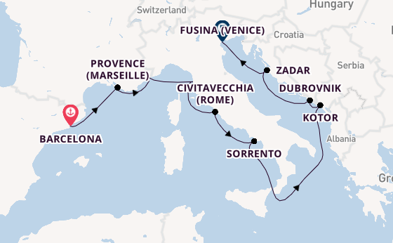 Middellandse Zee vanaf Barcelona, Spanje met de Azamara Journey
