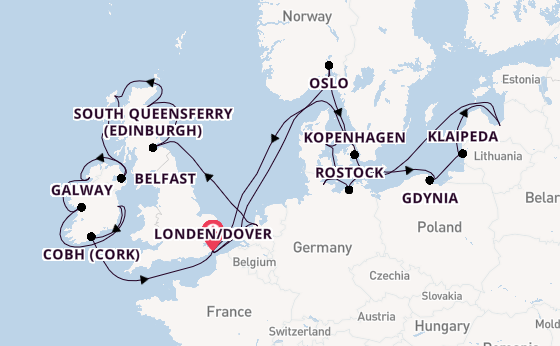 Britse Eilanden vanaf Londen/Dover, Groot-Brittannië met de Nieuw Statendam