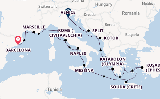 Mediterranean Sea from Barcelona, Spain with the Viking Saturn