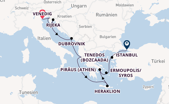 Östliches Mittelmeer ab Venedig, Italien auf der Sirena