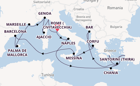Mediterranean from Rome (Civitavecchia), Italy with the Sun Princess