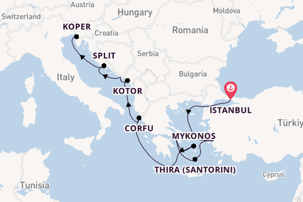 Oostelijke Middellandse Zee vanaf Istanbul, Turkije met de Norwegian Pearl
