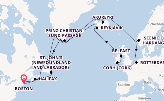 Transatlantik ab Boston, USA auf der Volendam