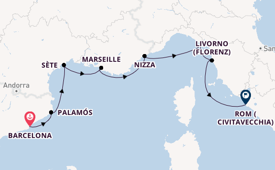 Westliches Mittelmeer ab Barcelona, Spanien auf der Sonata (Oceania)