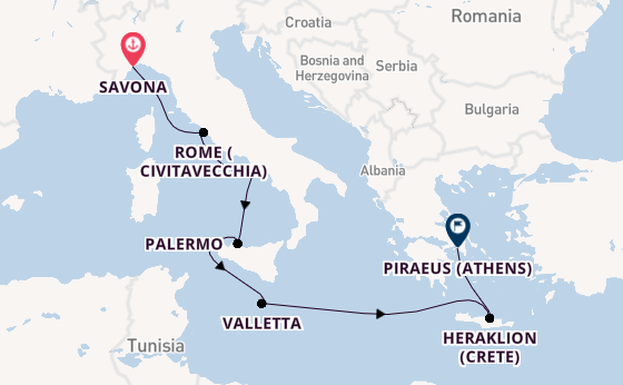 Mediterranean from Savona, Italy with the Costa Pacifica