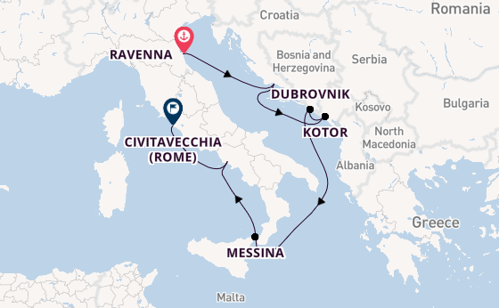 Middellandse Zee vanaf Ravenna, Italië met de Brilliance of the Seas