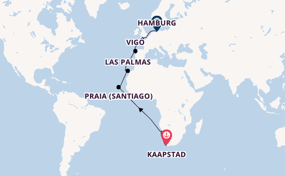 Canarische Eilanden vanaf Kaapstad, Zuid-Afrika met AIDAperla