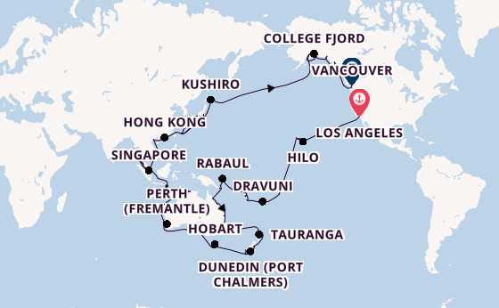 Transpacific from Los Angeles, California, USA with the Coral Princess