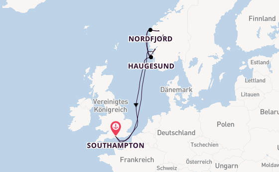 Norwegen ab Southampton, Großbritannien auf der Queen Anne