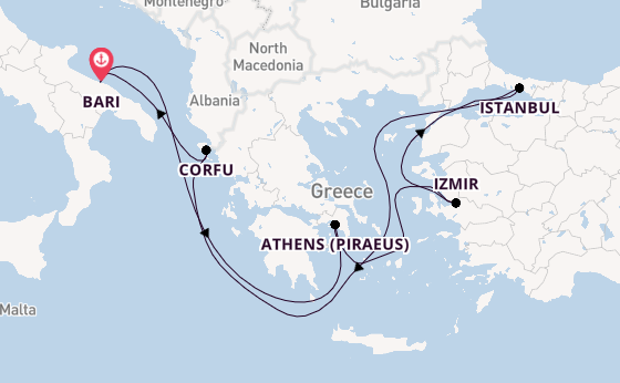 Mediterranean Sea from Bari, Italy with the MSC Lirica