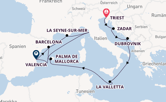 Westliches Mittelmeer ab Triest, Italien auf der Queen Victoria