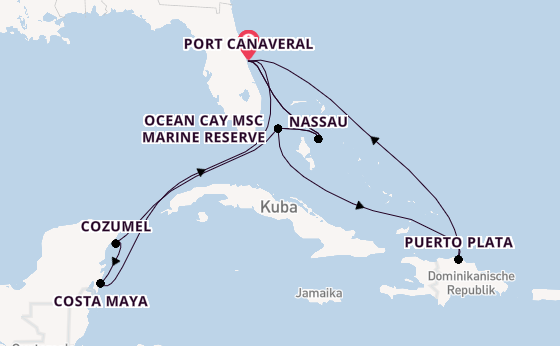 Karibik ab Port Canaveral, USA auf der MSC Grandiosa