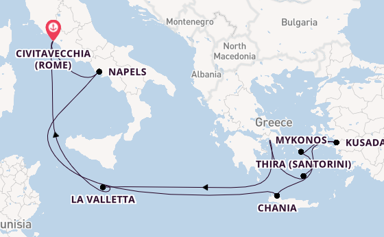 Middellandse Zee vanaf Civitavecchia (Rome), Italië met de Celebrity Ascent