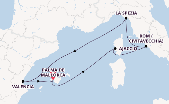 Westliches Mittelmeer ab Palma de Mallorca, Spanien auf der Mein Schiff 3