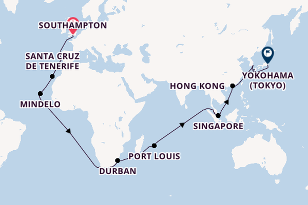 East Asia from Southampton, England with the Queen Elizabeth