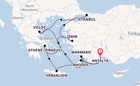 Oostelijke Middellandse Zee vanaf Antalya, Turkije met AIDAstella