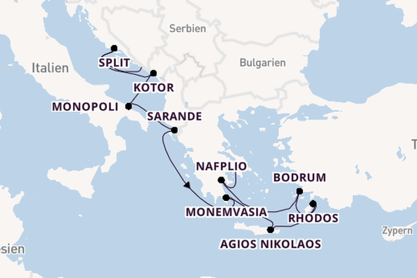 Östliches Mittelmeer ab Dubrovnik, Kroatien auf der EUROPA