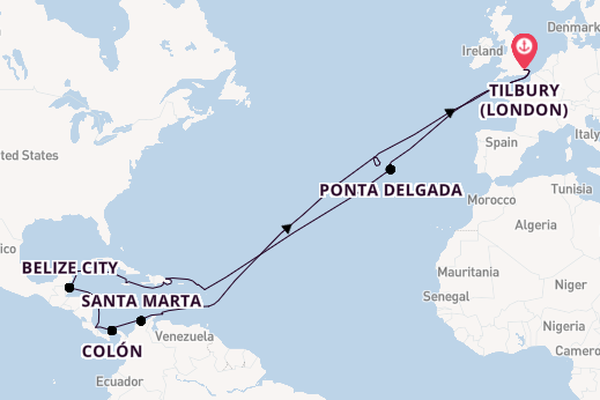 Sailing from Tilbury (London) via Ponta Delgada