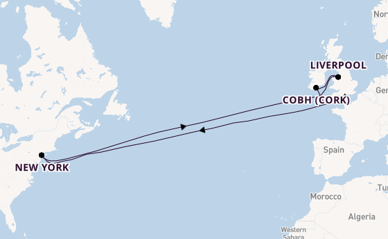 trans-Atlantisch vanaf Southampton (Londen), Engeland met de Queen Mary 2